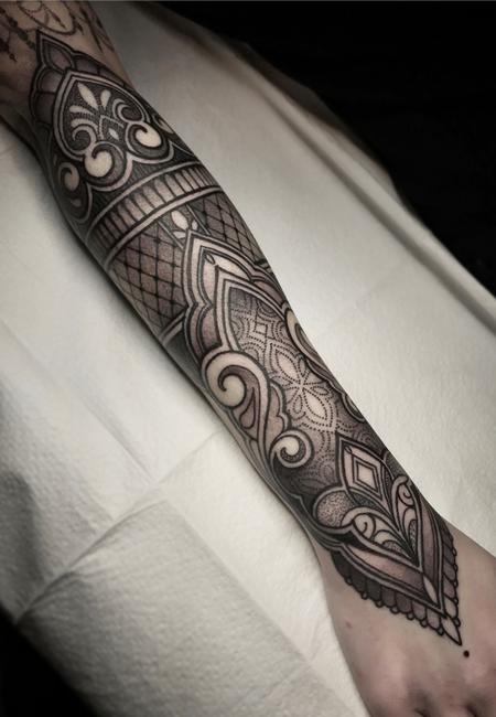 Tattoos - Black and gray mehndi style forearm tattoo - 125633
